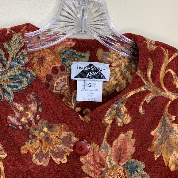 VINTAGE Lindsey Scott Blazer Wine Mauve Tapestry Floral Single Breasted Small - Picture 7 of 14